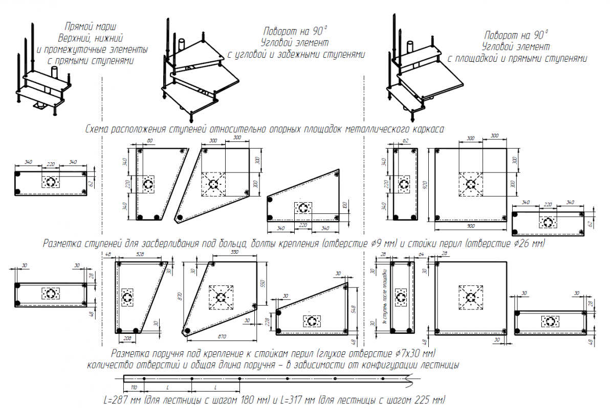 Модульная лестница высота 3150 мм (прямой марш) высота ступени 225 мм Модульная лестница высота 3150 мм (прямой марш) высота ступени 225 мм