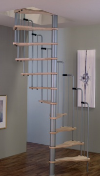 Малогабаритная винтовая лестница Metallica, диаметр 140/70 см, серебро ступени лакированные